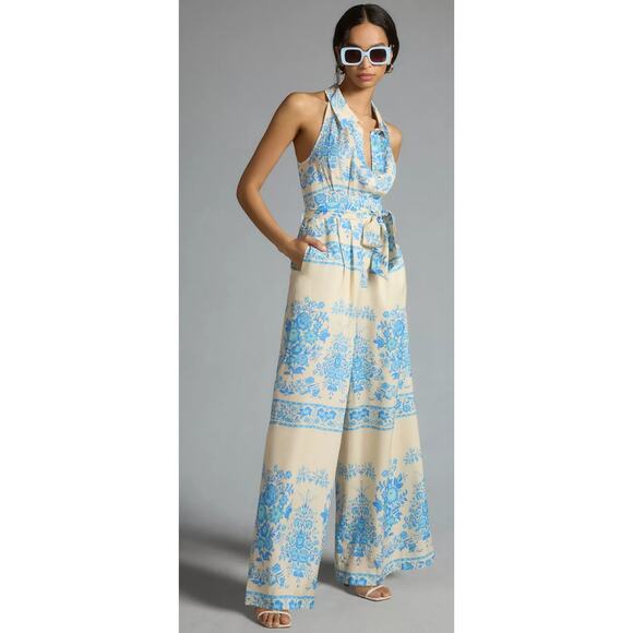 Anthropologie Plenty Tracy Reese Printed Halter Wide Leg Jumpsuit Womens XS New - Picture 1 of 12